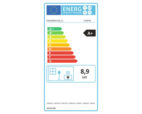 Poêle Panadero Chopin en acier noir 8,9 kW avec compartiment à bois